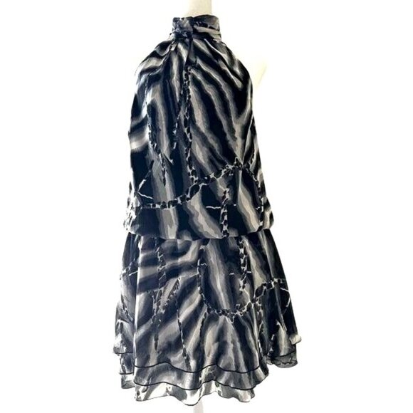 Venus Zebra Print Collar Halter Drop Waist Sleeveless Mini Dress US Size 6 - Picture 2 of 10